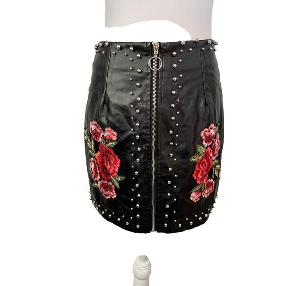 Promesa Studded Embroidered Faux Leather Skirt - Picture 1 of 10